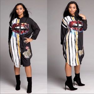 Sequined lips shirt dress